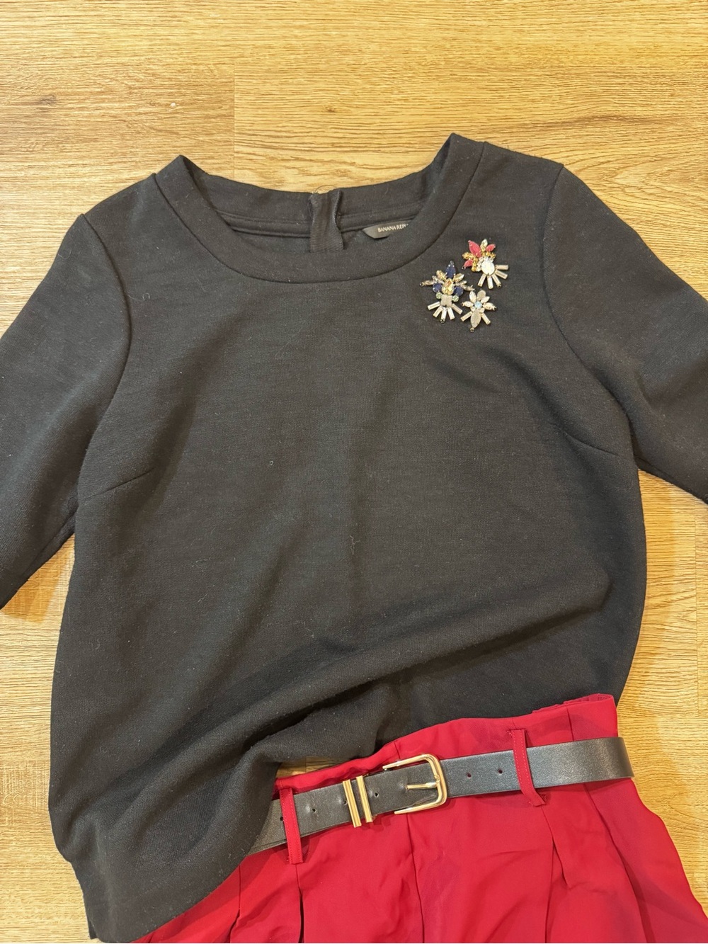Banana Republic | Black Embellished Short Sleeve Top | Size Medium